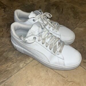 Puma Smash V2 Platform White Casual Shoes Women's (373035-01) Sz 8.5 US